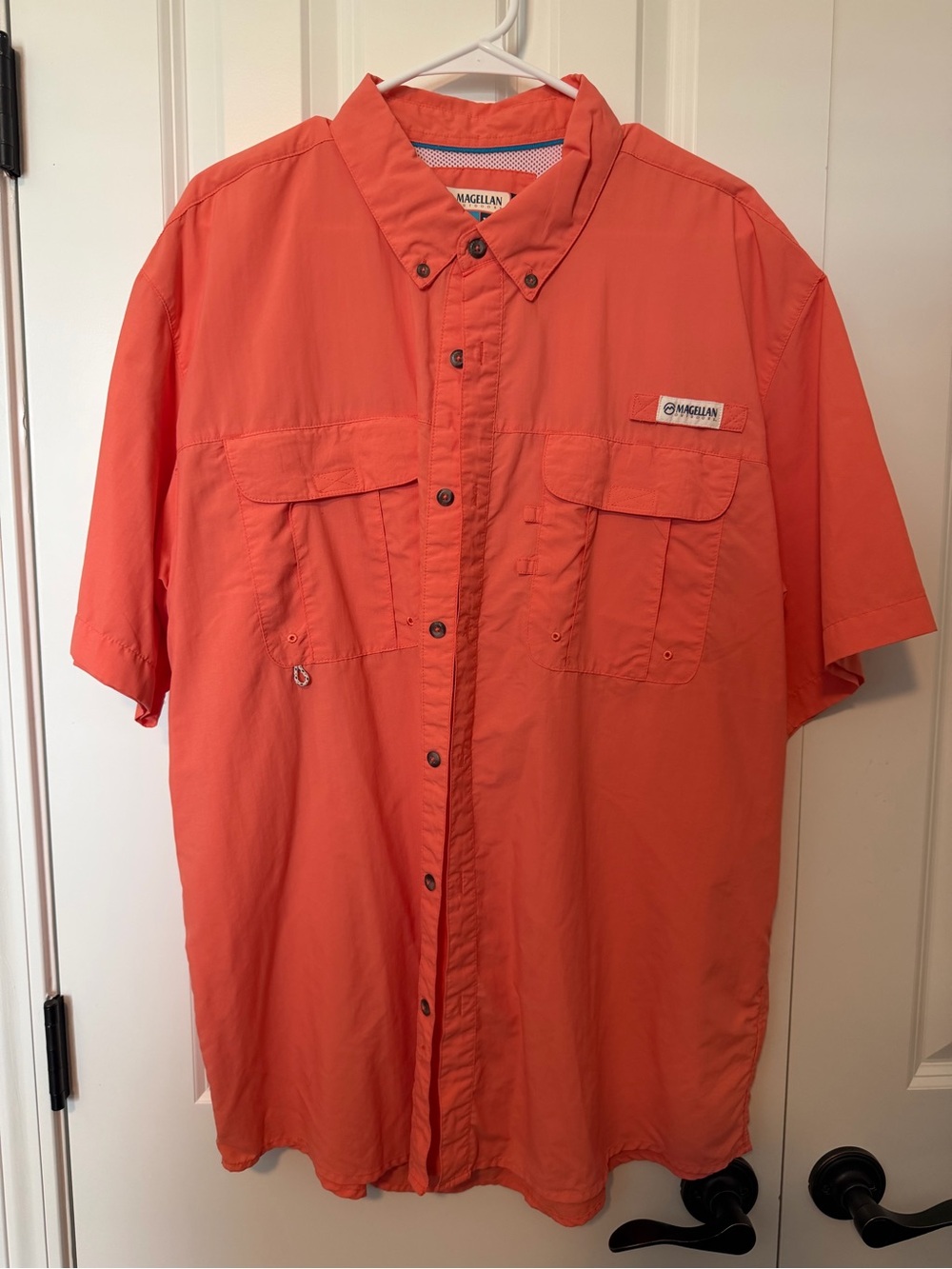 Magellan Outdoors Men's Short-Sleeve Button-Down Shirt - Coral Orange